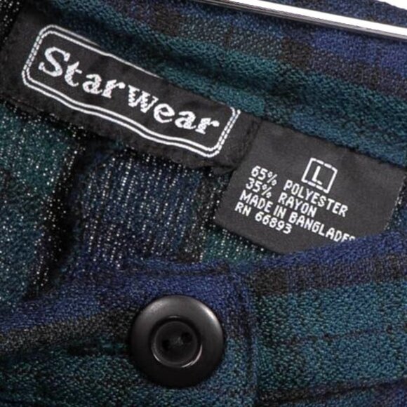 Starwear VTG Plaid Pants L Womens Green Blue Polyester Blend Classic Pockets - Picture 4 of 5
